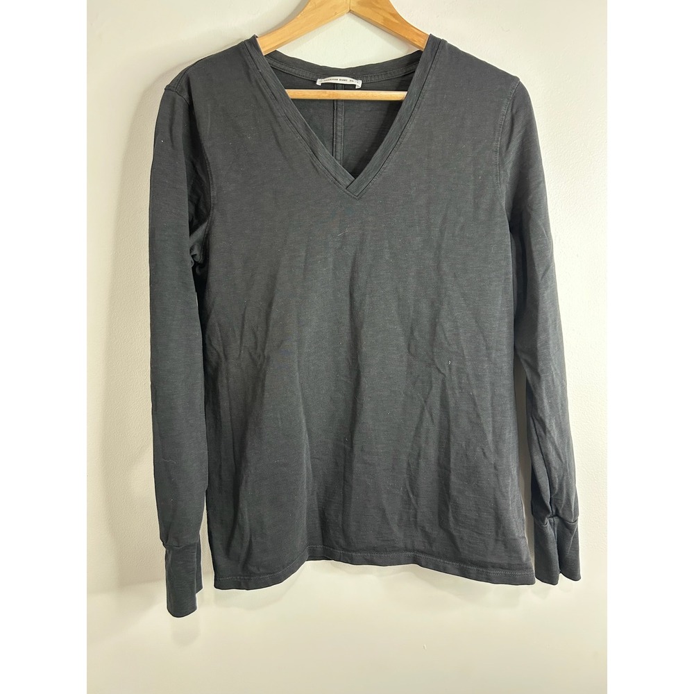 American Giant Womens Black Supima Cotton V-Neck Long Sleeve Tee Shirt Size L